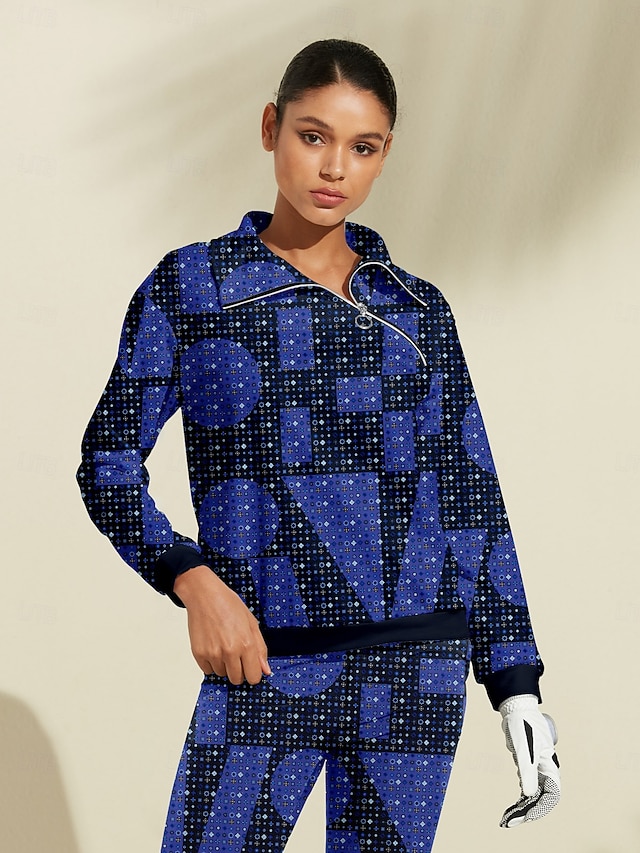 Women's Golf Pullover Sweatshirt Navy Blue Long Sleeve Top Ladies Golf Attire Clothes Outfits Wear Apparel