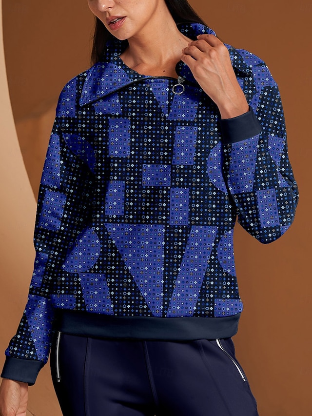 Women's Golf Pullover Sweatshirt Navy Blue Long Sleeve Top Ladies Golf Attire Clothes Outfits Wear Apparel