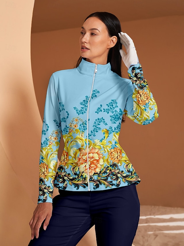 Women's Golf Jacket Blue Long Sleeve Top Ladies Golf Attire Clothes Outfits Wear Apparel