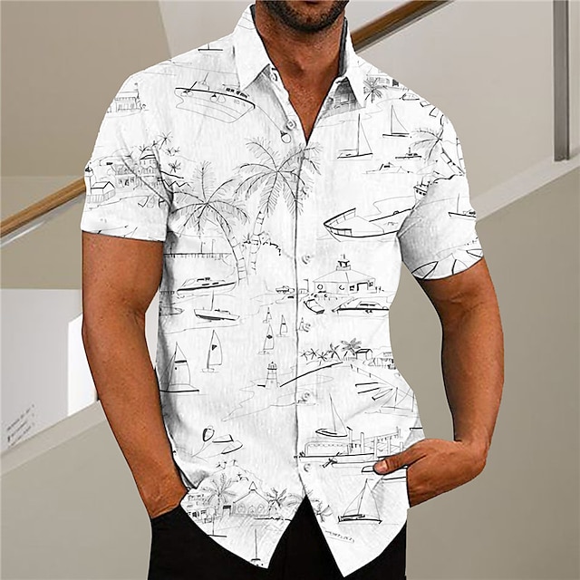 Men's Coconut Tree Aloha Tropical Plants Shirt Summer Hawaiian Shirt Short Sleeve Shirt Turndown Fashion Designer Casual Outdoor Street Casual White Yellow Light Green Print S M L