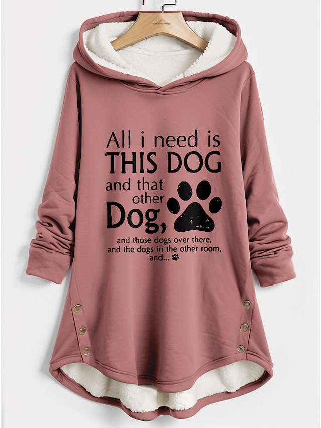 Women's Hoodie Sweatshirt Pullover Fleece Lined Warm Pajamas Sherpa Graphic Letter Casual Sports Button Print Warm Fuzzy Hoodie Long Sleeve Top Micro-elastic Fall Winter Comfrt Breathable Soft Fabric