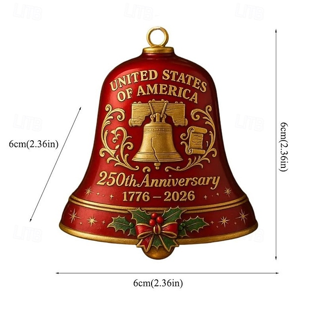United States 250th Anniversary Christmas Bell Ornament Xmas Gold Vintage-Style Metal Commemorative Doorbell for Patriotic Holidays