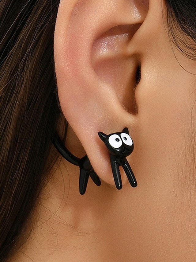 Women's Halloween Black Cat Earrings 鈥?Cute Stud and Cartoon Design, Spooky Fun Jewelry for Costume Party & Daily Wear