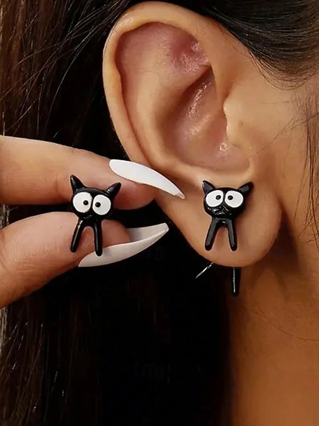 Women's Halloween Black Cat Earrings 鈥?Cute Stud and Cartoon Design, Spooky Fun Jewelry for Costume Party & Daily Wear