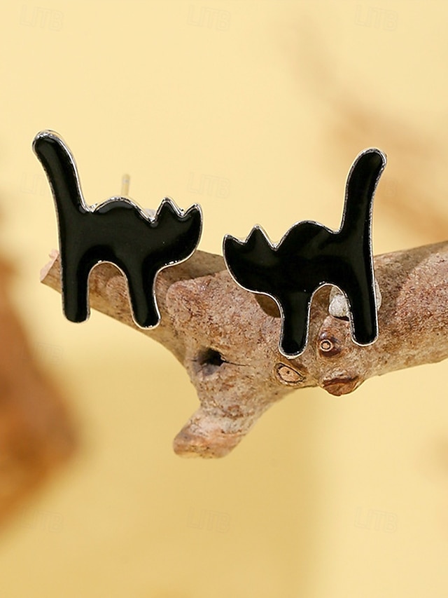 Women's Halloween Black Cat Earrings 鈥?Cute Stud and Cartoon Design, Spooky Fun Jewelry for Costume Party & Daily Wear
