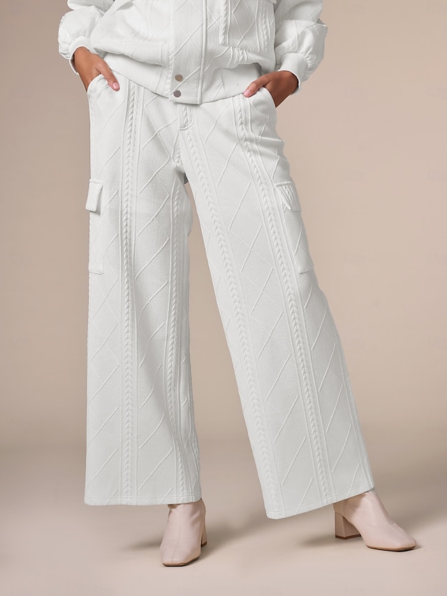 Elegant Wide Leg Full Length Flap Pocket Pants