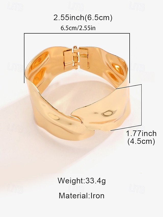 Gold Plated Iron Wavy Cuff Bracelet 鈥?Bold and Elegant Statement Jewelry for Women