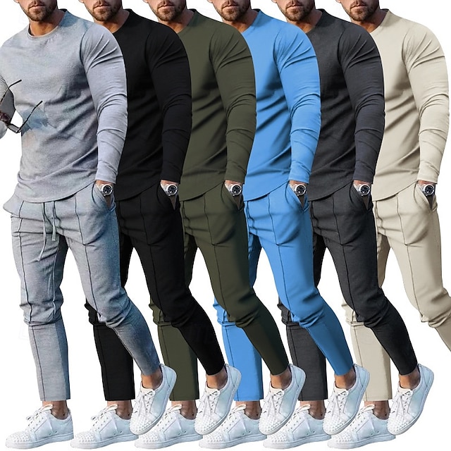 Men's 2 Piece Tracksuit Sweatsuit Sets Sportswear with Pocket Solid Colored Clothing Suit Spring Black Army Green Gym Workout Running High Waist Lightweight Fashion Long Sleeve Sport Activewear