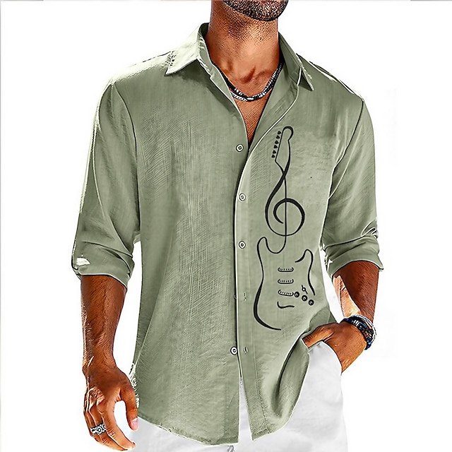 Men's Boardmasters Guitar Shirt Button Up Shirt Long Sleeve Fashion Streetwear Designer Outdoor Casual Daily Summer Spring Fall Turndown Print Blue Green Gray