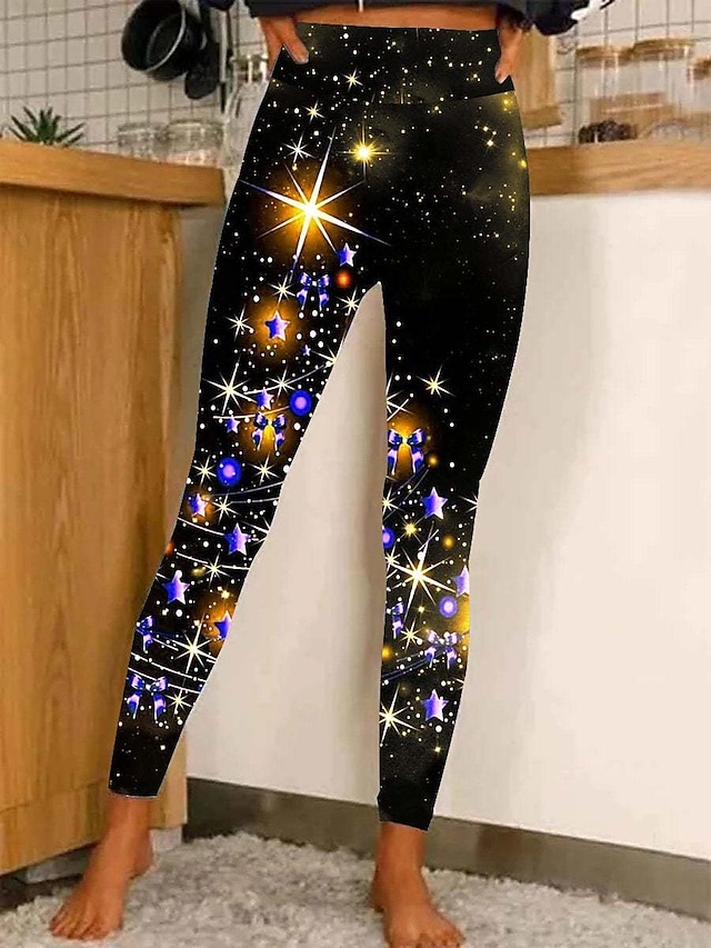 Women's Christmas Leggings Stretchy Twinkle Star Moisture Wicking Yoga Fitness Tennis Tights Stretchy Spandex Winter Sports Activewear Cropped Leggings