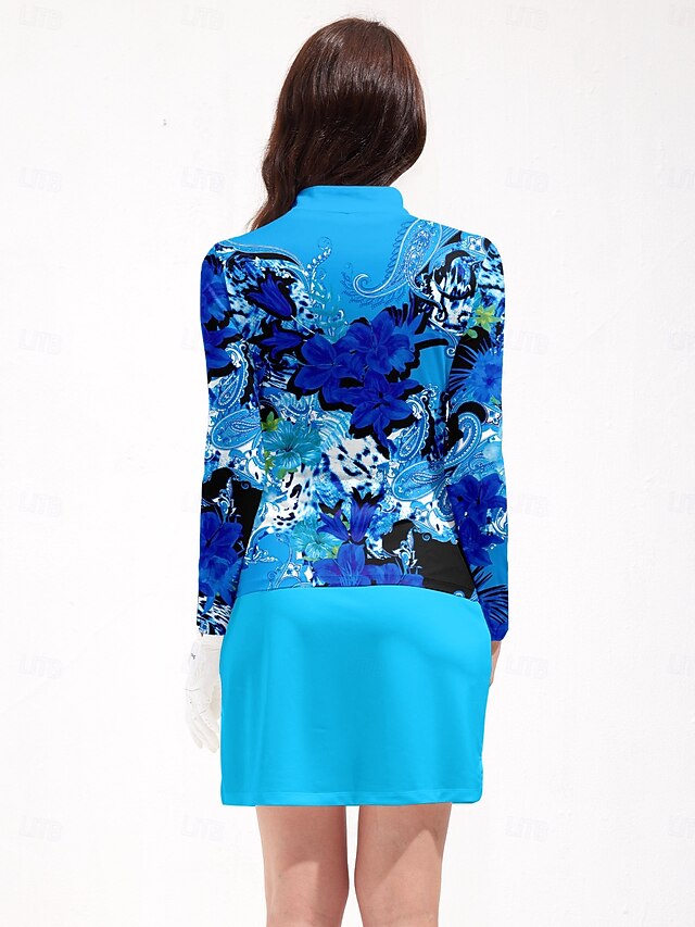 Women's Golf Polo Shirt Blue Long Sleeve Top Ladies Golf Attire Clothes Outfits Wear Apparel