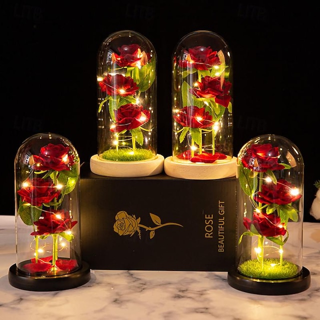 Valentine's Day Mother's Day Simulated Rose LED Decorative Nightlight 21.5 * 11.5CM Gift for Girlfriend, Wife, and Mother Indoor Bedroom Atmosphere Ornament Light AAA Battery Transparent Cover