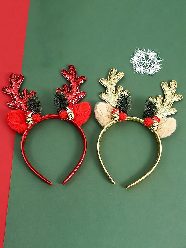 Women's Reindeer Antler Headband Set, 2-Piece Glitter Christmas Hair Accessories with Bells and Furry Ears for Holiday Parties & Festive Celebrations