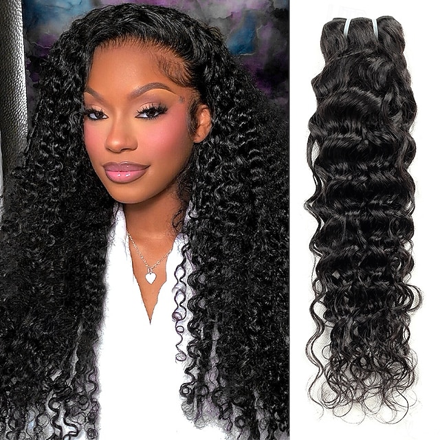 Brazilian Human Hair 1B # Natural Black Color Water Wave Human Hair 1 Bundle 10-30 inches