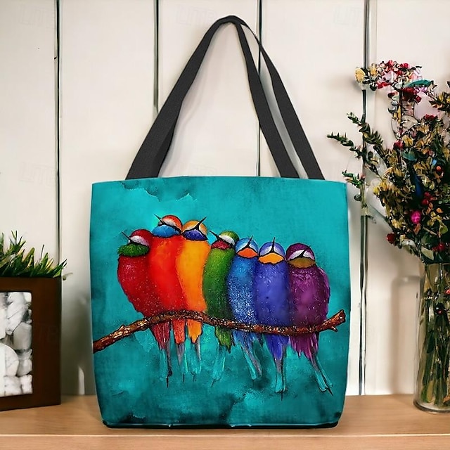 Colorful Birds Print Tote Bag 鈥?Artistic Eco-Friendly Reusable Shoulder Bag for Women, Casual Everyday Handbag