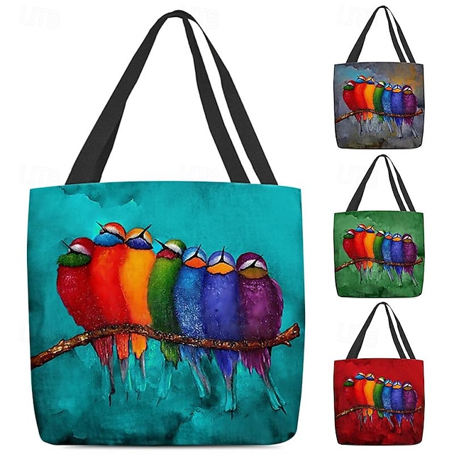 Colorful Birds Print Tote Bag 鈥?Artistic Eco-Friendly Reusable Shoulder Bag for Women, Casual Everyday Handbag