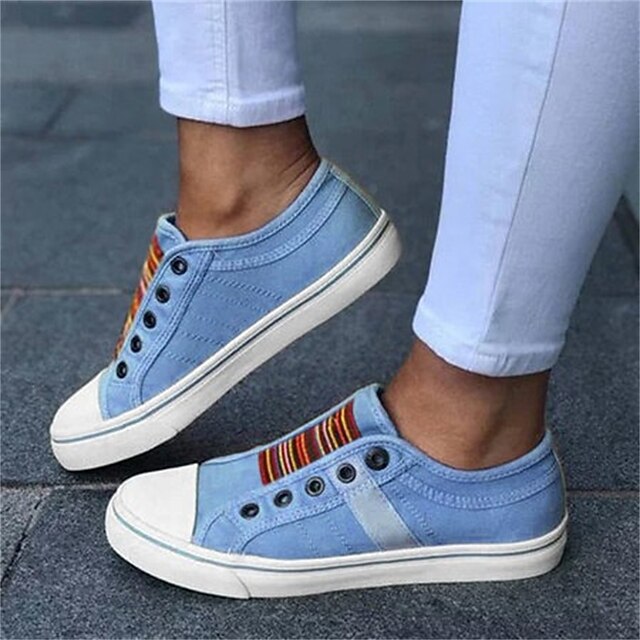 Women's Casual Slip-On Canvas Sneakers 鈥?Lightweight and Breathable Low-Top Shoes with Multicolor Striped Accent 3 Women's Casual Slip-On Canvas Sneakers 鈥?Lightweight and Breathable Low-Top Shoes with Multicolor Striped Accent