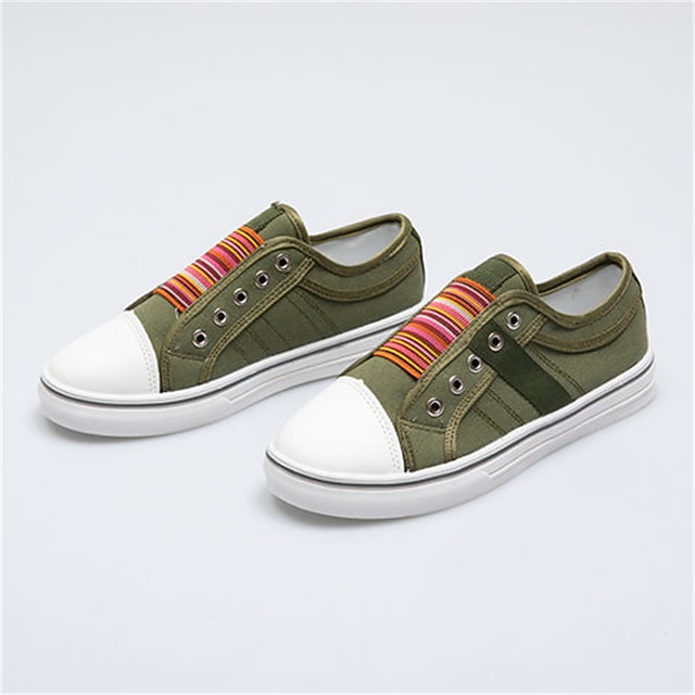Women's Casual Slip-On Canvas Sneakers 鈥?Lightweight and Breathable Low-Top Shoes with Multicolor Striped Accent 4 Women's Casual Slip-On Canvas Sneakers 鈥?Lightweight and Breathable Low-Top Shoes with Multicolor Striped Accent